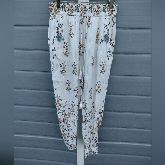 Hemant & Nandita Womens Floral Print Harem Jogger Pants Tassel Small BOHO - Picture 1 of 7